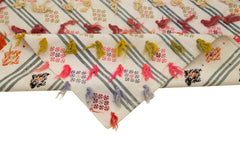 Anatolian Runner Beige Striped Cotton Wool Handmade Area Rug 3'4'' x 10'9''