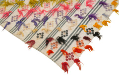 Anatolian Runner Beige Striped Cotton Wool Handmade Area Rug 3'4'' x 10'9''