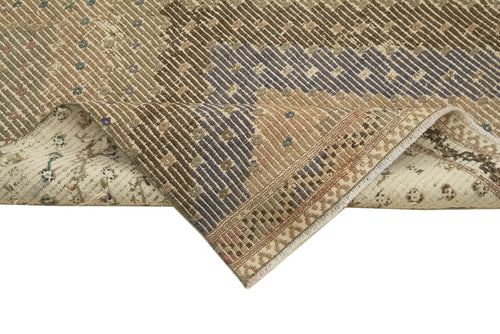 Anatolian Runner Beige Striped Cotton Wool Handmade Area Rug 3'4'' x 8'11''