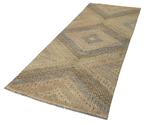 Anatolian Runner Beige Striped Cotton Wool Handmade Area Rug 3'4'' x 8'11''