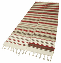 Anatolian Runner Beige Striped Cotton Wool Handmade Area Rug 3'8'' x 10'10''