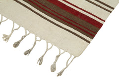 Anatolian Runner Beige Striped Cotton Wool Handmade Area Rug 3'8'' x 10'10''