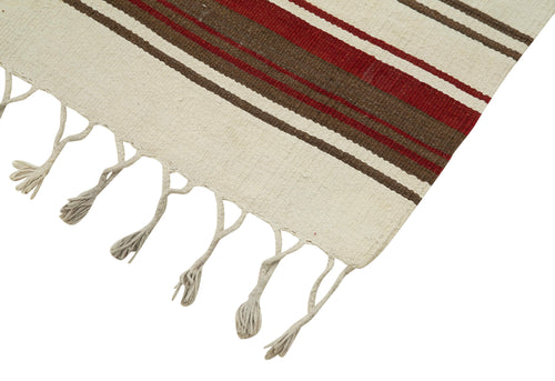 Anatolian Runner Beige Striped Cotton Wool Handmade Area Rug 3'8'' x 10'10''