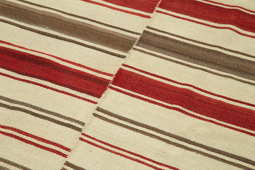 Anatolian Runner Beige Striped Cotton Wool Handmade Area Rug 3'8'' x 10'10''