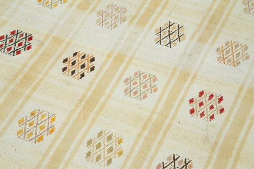 Anatolian Runner Beige Striped Cotton Wool Handmade Area Rug 3'10'' x 9'7''