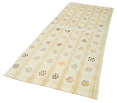 Anatolian Runner Beige Striped Cotton Wool Handmade Area Rug 3'10'' x 9'7''