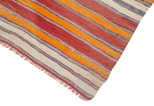 Anatolian Runner White Striped Cotton Wool Handmade Area Rug 3'3'' x 7'10''