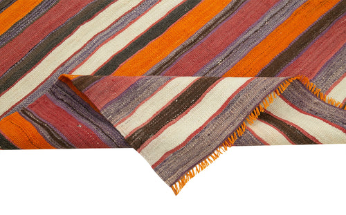 Anatolian Runner White Striped Cotton Wool Handmade Area Rug 3'3'' x 7'10''