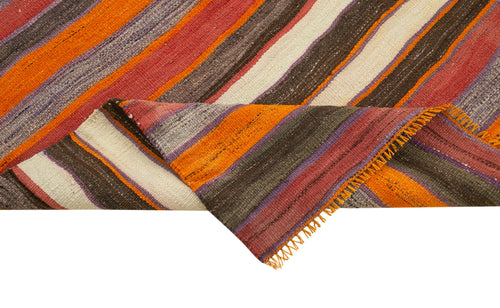 Anatolian Runner White Striped Cotton Wool Handmade Area Rug 3'3'' x 8'7''