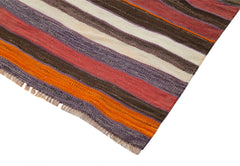 Anatolian Runner White Striped Cotton Wool Handmade Area Rug 3'3'' x 8'7''