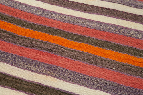 Anatolian Runner White Striped Cotton Wool Handmade Area Rug 3'3'' x 8'7''