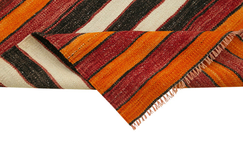 Anatolian Runner White Striped Cotton Wool Handmade Area Rug 3'3'' x 10'6''