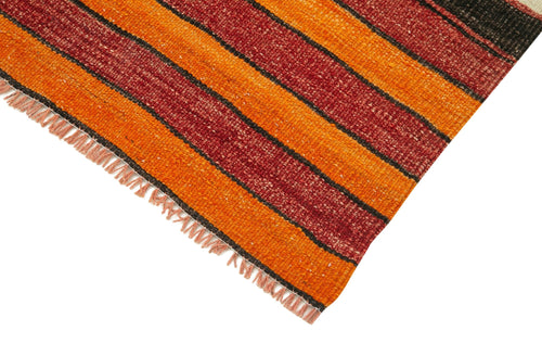 Anatolian Runner White Striped Cotton Wool Handmade Area Rug 3'3'' x 10'6''