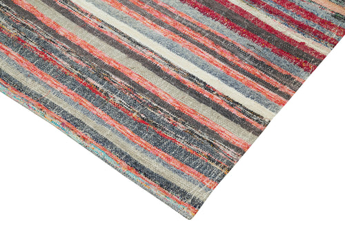 Anatolian Runner White Striped Cotton Wool Handmade Area Rug 3'9'' x 11'5''