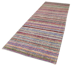 Anatolian Runner White Striped Cotton Wool Handmade Area Rug 3'9'' x 11'6''