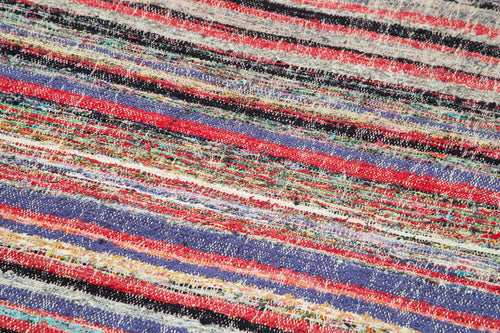 Anatolian Runner White Striped Cotton Wool Handmade Area Rug 3'9'' x 11'6''