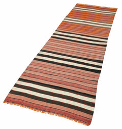 Anatolian Runner White Striped Cotton Wool Handmade Area Rug 2'9'' x 9'11''
