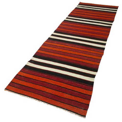 Anatolian Runner White Striped Cotton Wool Handmade Area Rug 2'10'' x 10'4''