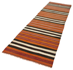 Anatolian Runner White Striped Cotton Wool Handmade Area Rug 2'11'' x 10'1''