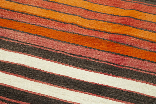 Anatolian Runner White Striped Cotton Wool Handmade Area Rug 3'0'' x 10'6''