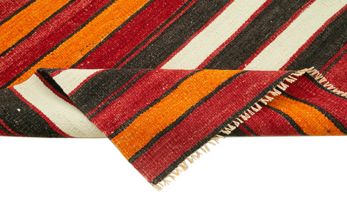 Anatolian Runner White Striped Cotton Wool Handmade Area Rug 3'2'' x 10'9''