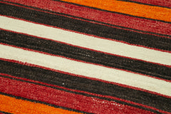 Anatolian Runner White Striped Cotton Wool Handmade Area Rug 3'2'' x 10'9''