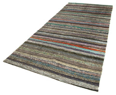 Anatolian Runner Grey Striped Cotton Wool Handmade Area Rug 5'1'' x 12'1''
