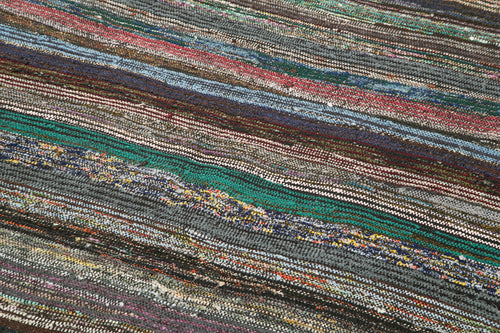 Anatolian Runner Grey Striped Cotton Wool Handmade Area Rug 5'1'' x 12'1''