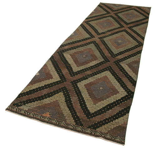 Anatolian Runner Brown Striped Cotton Wool Handmade Area Rug 3'5'' x 11'5''