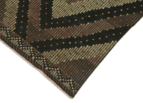 Anatolian Runner Brown Striped Cotton Wool Handmade Area Rug 3'5'' x 11'5''