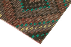 Anatolian Runner Brown Striped Cotton Wool Handmade Area Rug 2'6'' x 9'5''