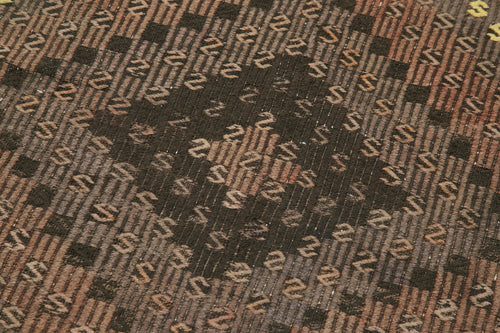 Anatolian Runner Brown Striped Cotton Wool Handmade Area Rug 2'6'' x 9'5''