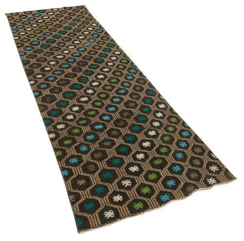 Anatolian Runner Brown Striped Cotton Wool Handmade Area Rug 2'7'' x 8'7''