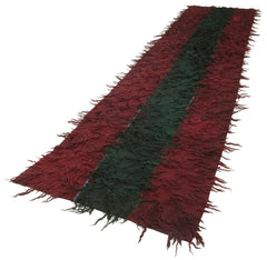 Anatolian Runner Red Striped Cotton Wool Handmade Area Rug 3'5'' x 16'3''
