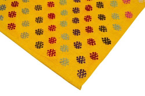 Anatolian Runner Yellow Striped Cotton Wool Handmade Area Rug 3'11'' x 12'2''