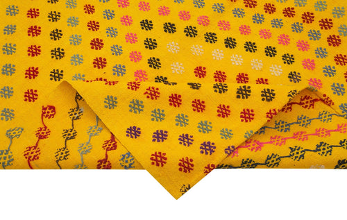 Anatolian Runner Yellow Striped Cotton Wool Handmade Area Rug 3'11'' x 12'2''