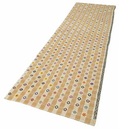 Anatolian Runner Yellow Striped Cotton Wool Handmade Area Rug 3'0'' x 11'9''