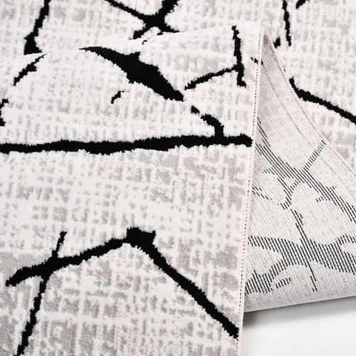 Grey Geometric Rug – Machine Made Area Rug with 600K Stitch Density & 8mm Pile Height