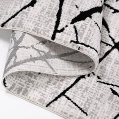 Grey Geometric Rug – Machine Made Area Rug with 600K Stitch Density & 8mm Pile Height