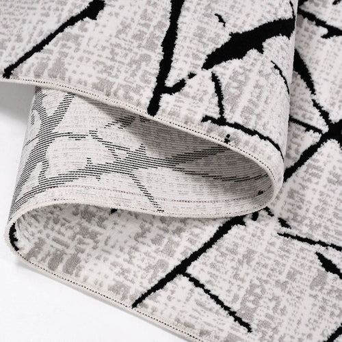 Grey Geometric Rug – Machine Made Area Rug with 600K Stitch Density & 8mm Pile Height