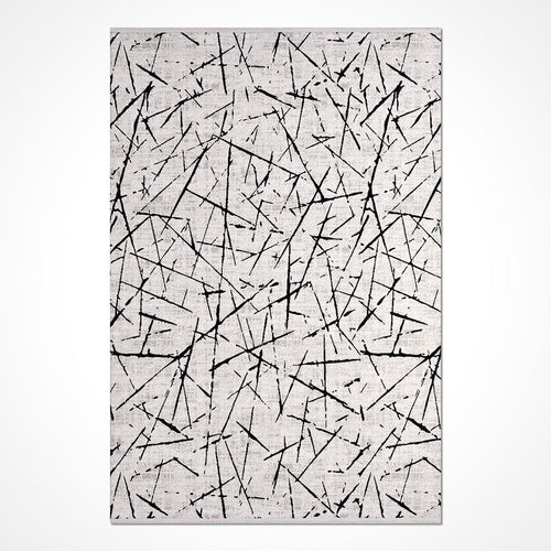 Grey Geometric Rug – Machine Made Area Rug with 600K Stitch Density & 8mm Pile Height