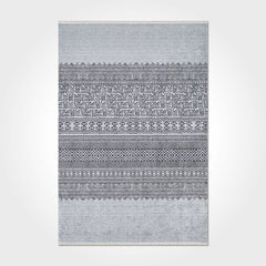 Grey Striped Area Rug – Washable Non Slip Chenille Cotton Carpet for Living Room