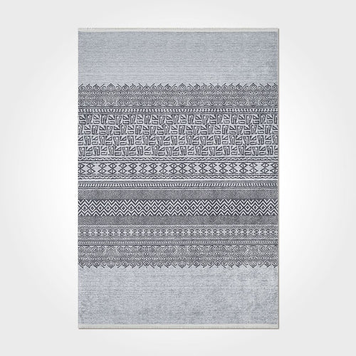 Grey Striped Area Rug – Washable Non Slip Chenille Cotton Carpet for Living Room