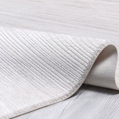 Cream Striped Area Rug - Machine Made Rug With Acrylic Yarn & Laser Cut Edge