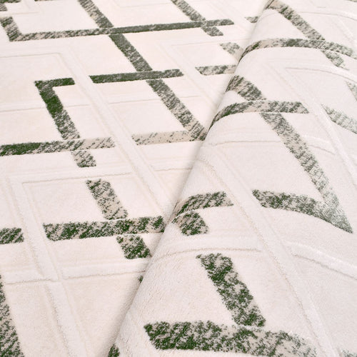 Bamboo Viscose Area Rug - Machine Made Geometric Cream Green Rug, Washable Non Slip