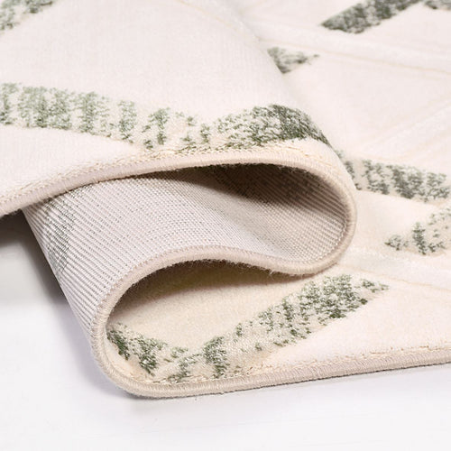 Bamboo Viscose Area Rug - Machine Made Geometric Cream Green Rug, Washable Non Slip
