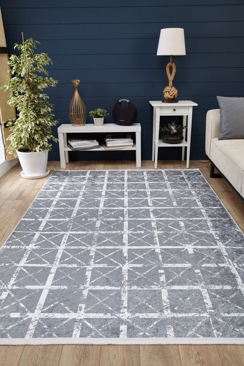 Angren Grey Striped Digital Print Area Rug