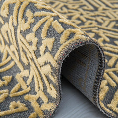 Geometric Area Rug – Machine Made Yellow Grey Rug with Fringed Edge Design