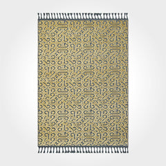 Geometric Area Rug – Machine Made Yellow Grey Rug with Fringed Edge Design
