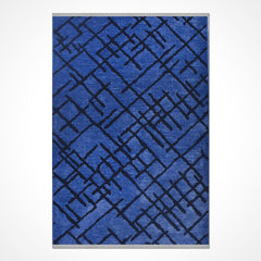 Anne Navy Geometric Cotton Natural Latex Area Rug